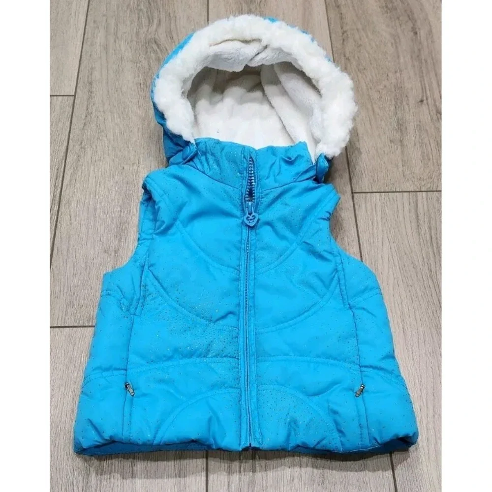 Sleeveless Puffer Vest Coat Detachable Hood  Size 18‎ Months Blue & Sparkles